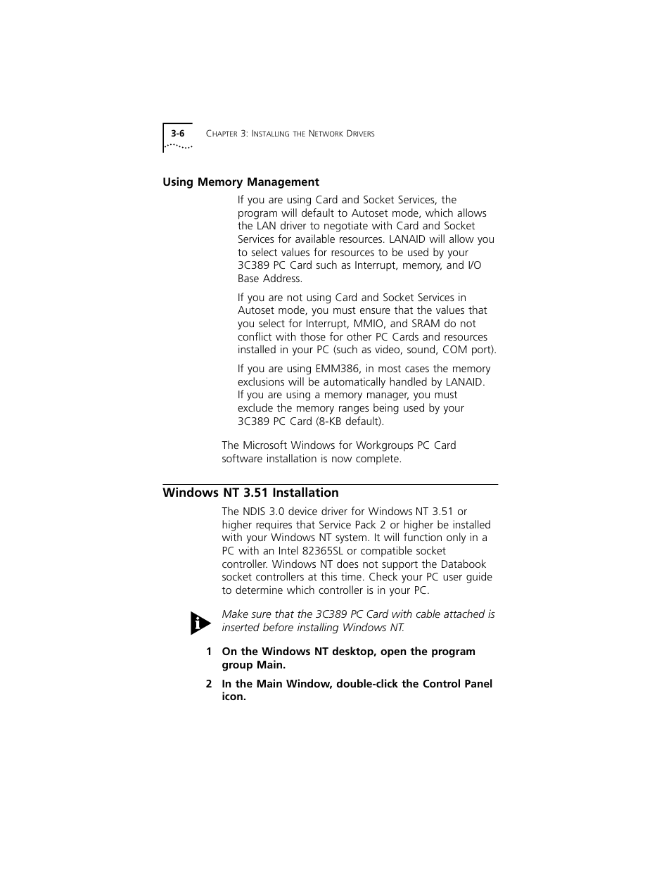 Windows nt 3.51 installation | 3Com 3C389 User Manual | Page 30 / 86