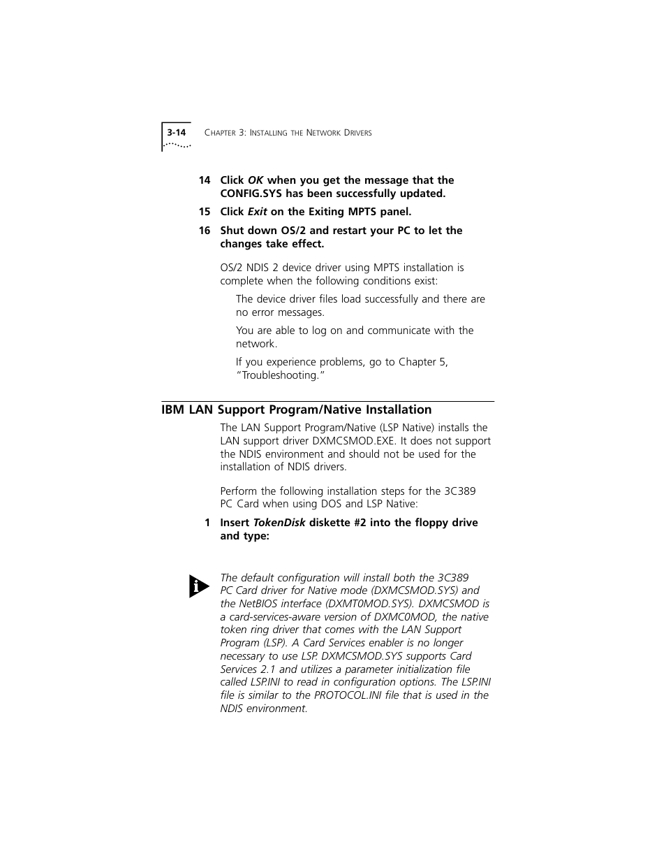 Ibm lan support program/native installation | 3Com 3C389 User Manual | Page 38 / 86