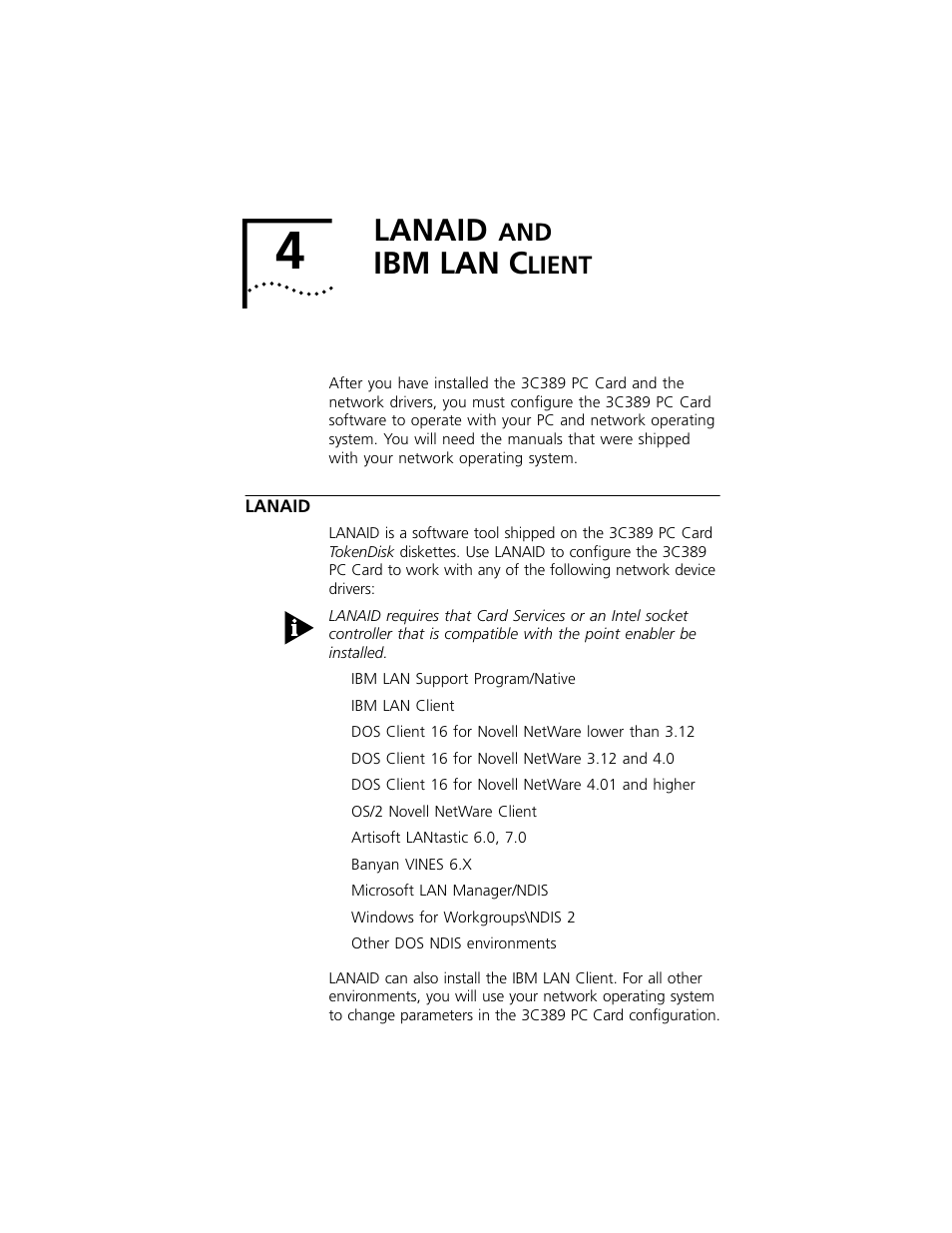 Lanaid, Ibm lan c, Lient | 3Com 3C389 User Manual | Page 40 / 86