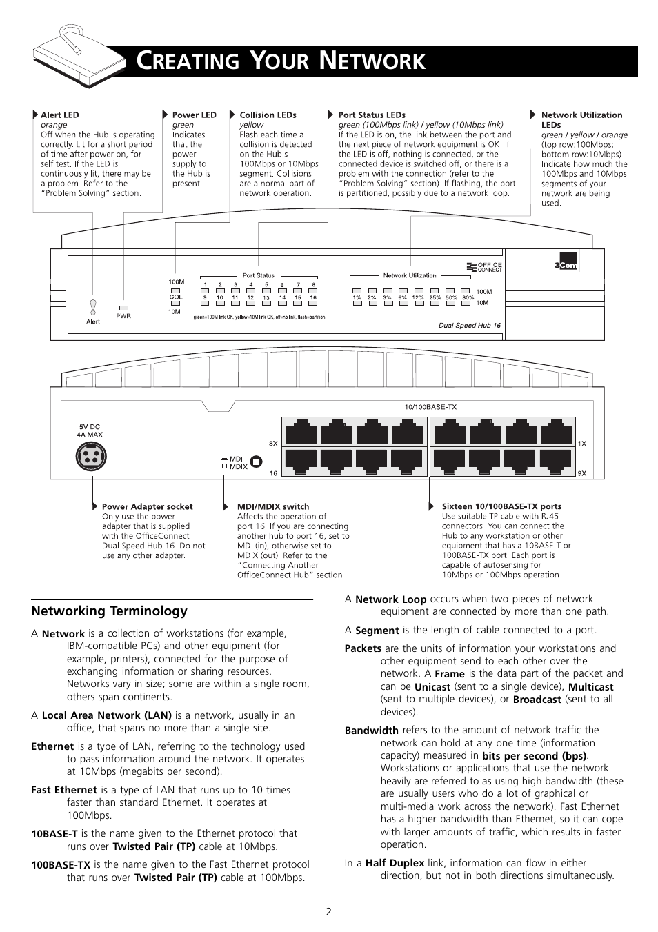 Creating your network, Reating, Etwork | 3Com 3C16751 User Manual | Page 2 / 8