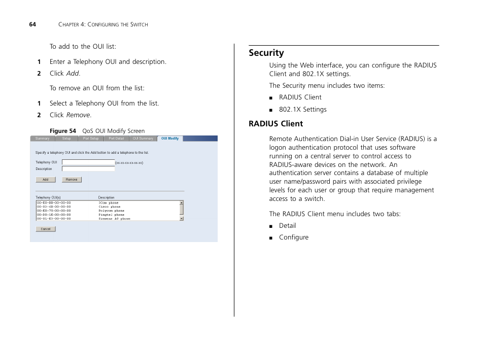 Security, Radius client | 3Com 2226 PLUS User Manual | Page 64 / 92