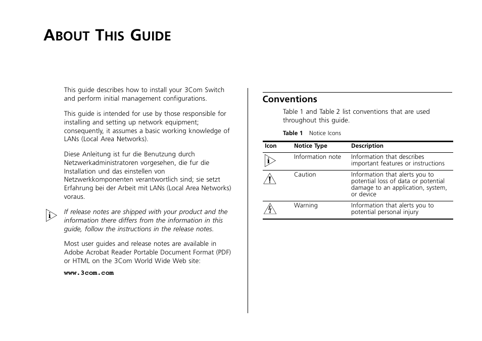 About this guide, Conventions, Bout | Uide | 3Com 2226 PLUS User Manual | Page 7 / 92