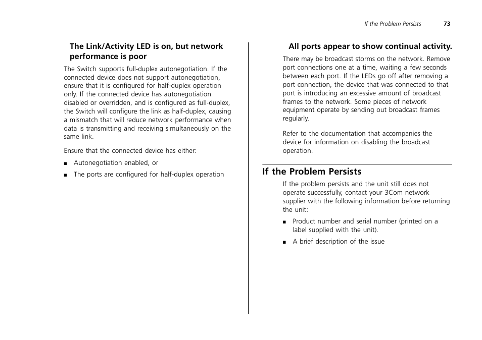 If the problem persists | 3Com 2226 PLUS User Manual | Page 73 / 92