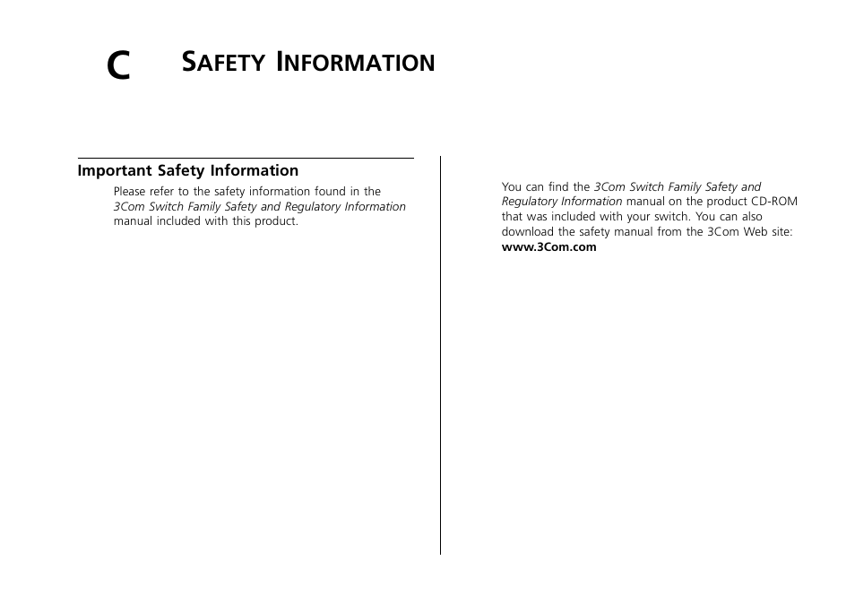 Safety information, Important safety information, Afety | Nformation, Appendix c, Appendix c) | 3Com 2226 PLUS User Manual | Page 81 / 92