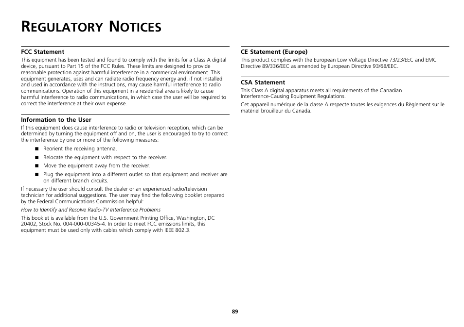 Regulatory notices, Egulatory, Otices | 3Com 2226 PLUS User Manual | Page 89 / 92