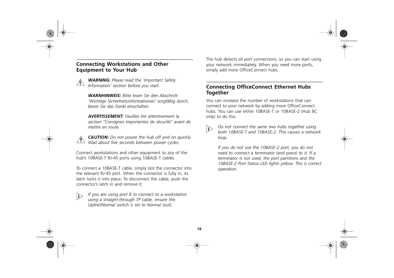 Connecting officeconnect ethernet hubs together, Connecting officeconnect ethernet hubs together 19 | 3Com 3C16700A User Manual | Page 19 / 40