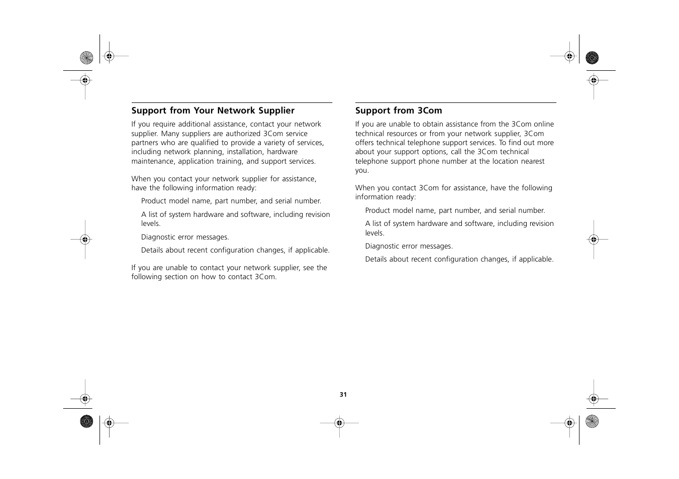 Support from your network supplier, Support from 3com, Support from your network supplier 31 | Support from 3com 31 | 3Com 3C16700A User Manual | Page 31 / 40