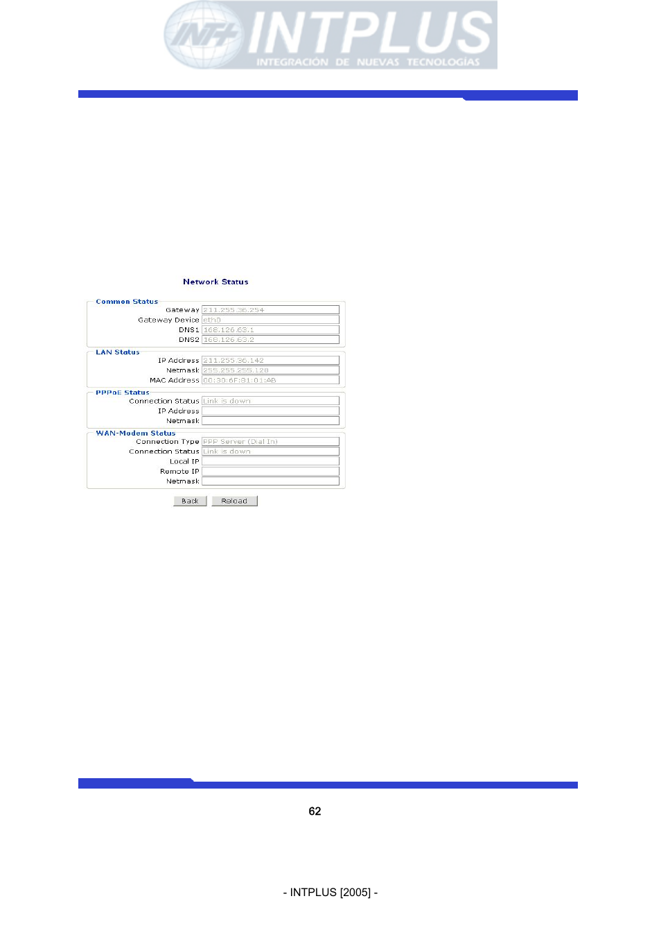 Network video server user’s manual, Network status | 3Com Network Video Server FlexWATCH 3110 User Manual | Page 62 / 105