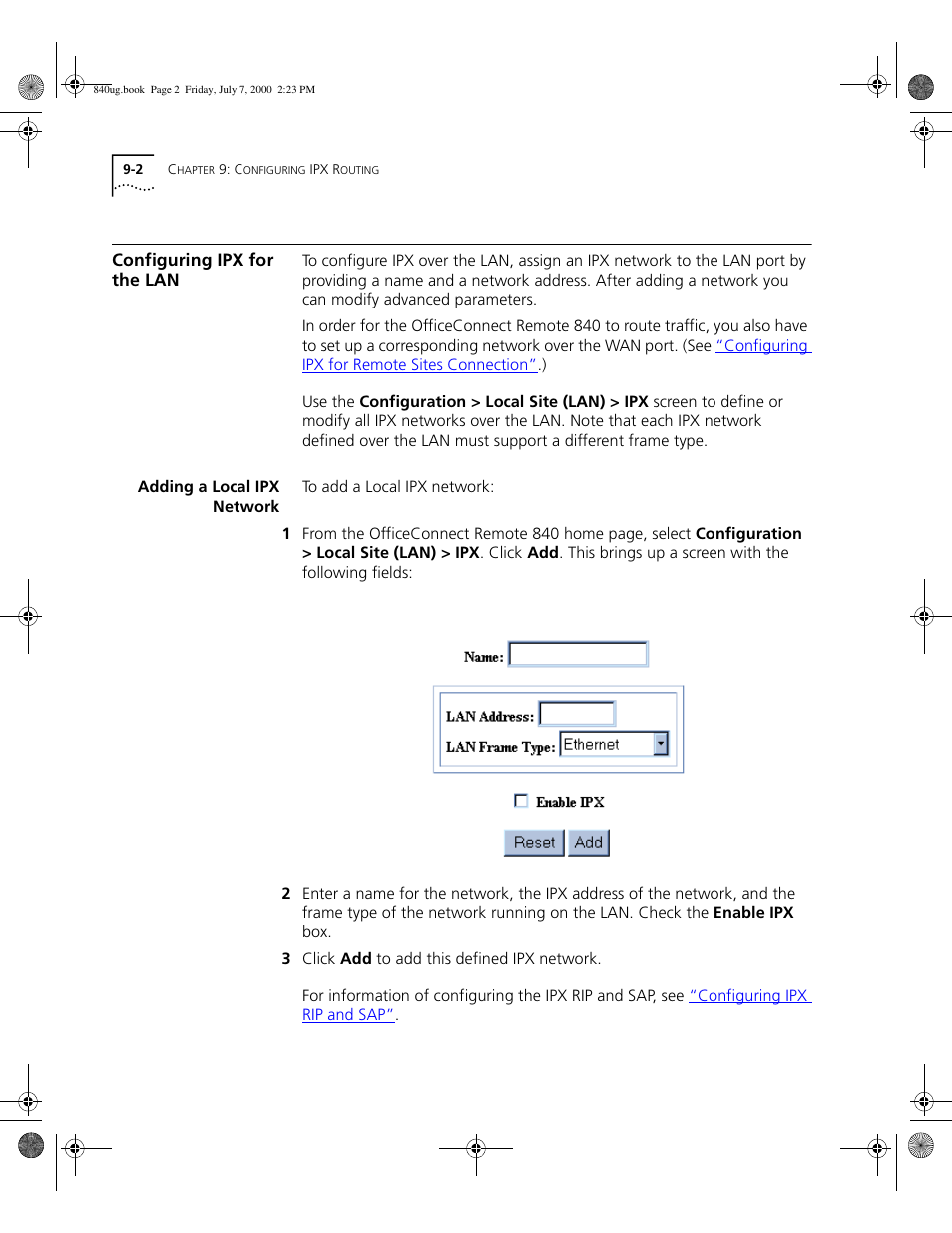 Configuring ipx for the lan, Adding a local ipx network | 3Com 3C840 User Manual | Page 102 / 222