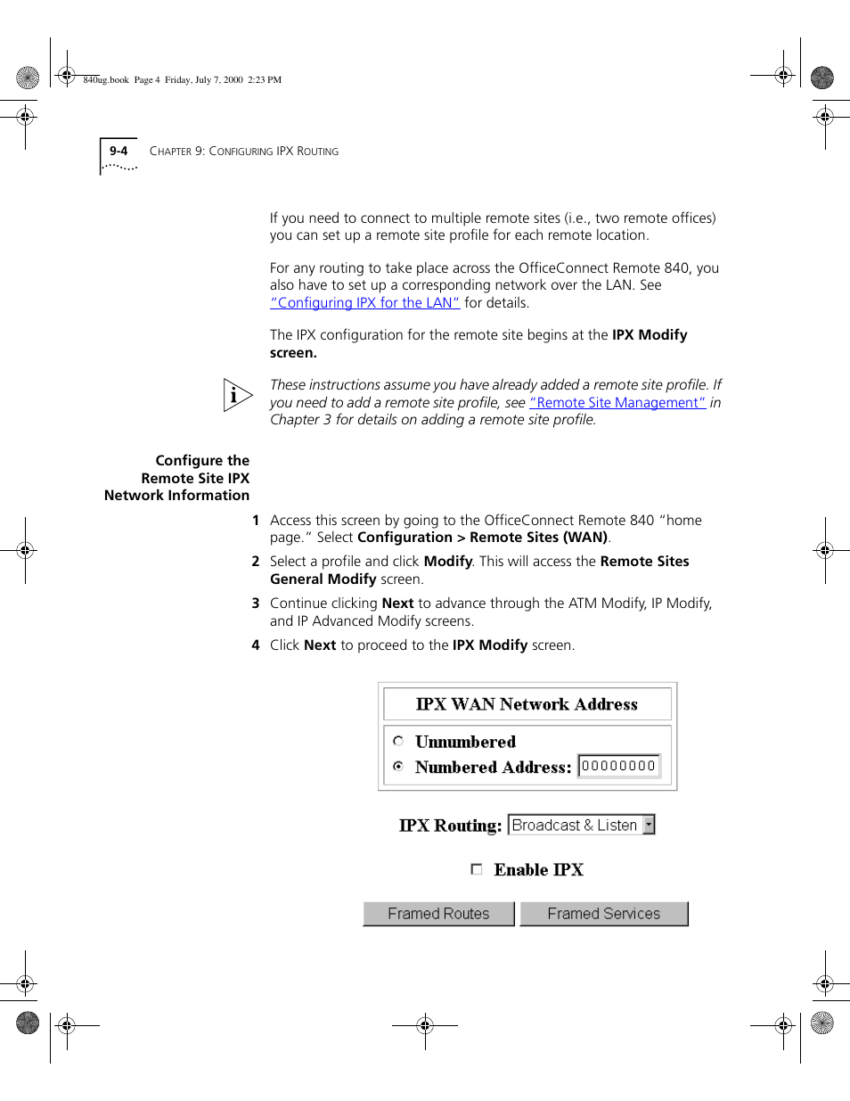 Configure the remote site ipx network information | 3Com 3C840 User Manual | Page 104 / 222