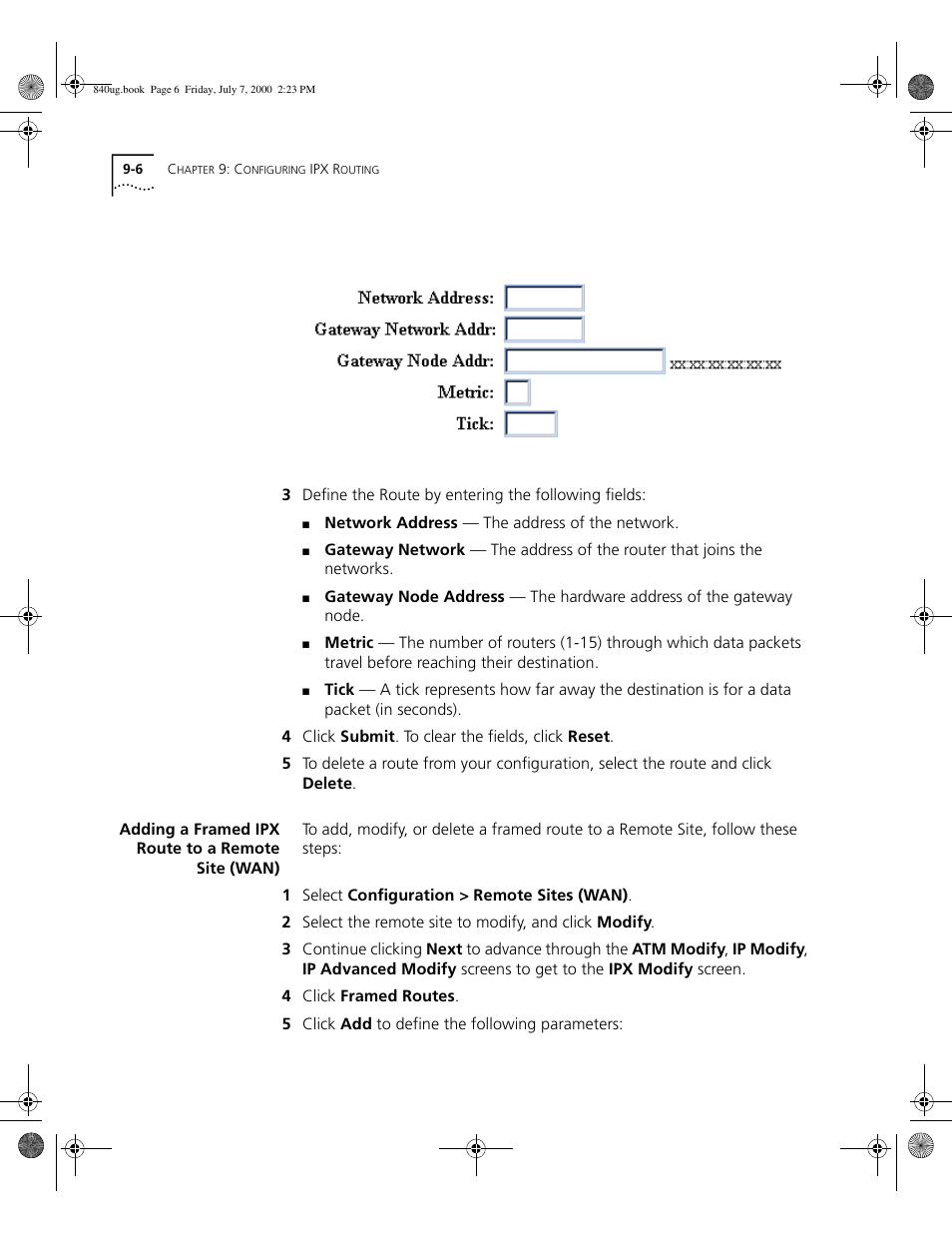 Adding a framed ipx route to a remote site (wan) | 3Com 3C840 User Manual | Page 106 / 222