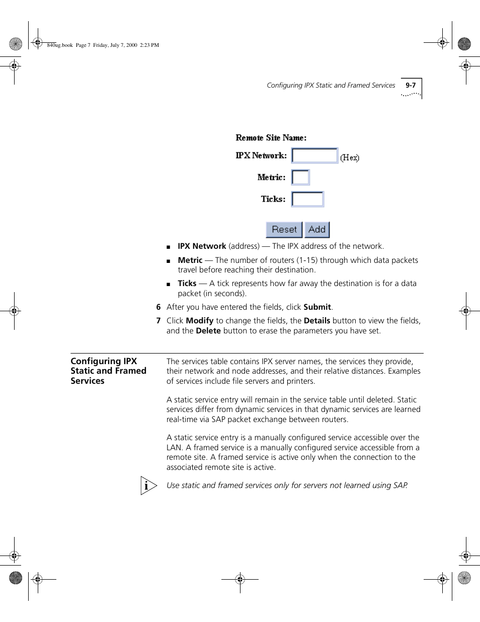 Configuring ipx static and framed services | 3Com 3C840 User Manual | Page 107 / 222