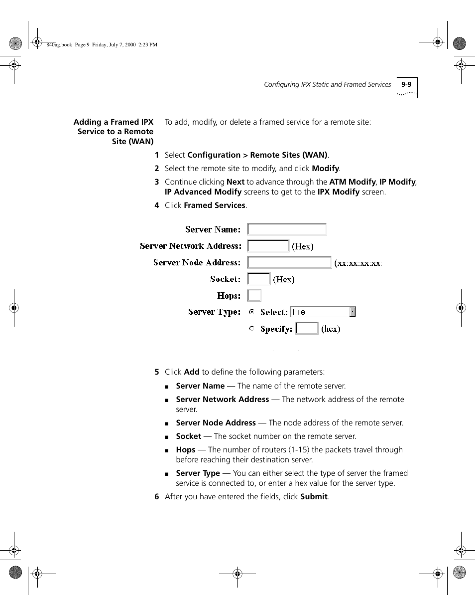 Adding a framed ipx service to a remote site (wan) | 3Com 3C840 User Manual | Page 109 / 222