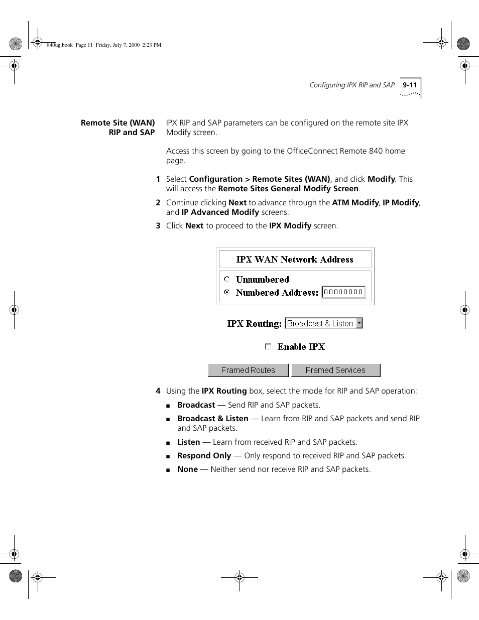 Remote site (wan) rip and sap | 3Com 3C840 User Manual | Page 111 / 222