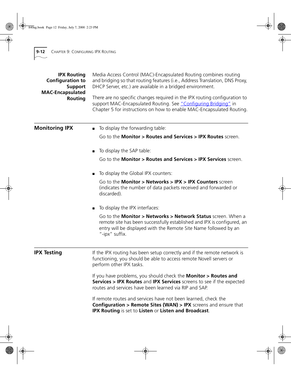 Monitoring ipx, Ipx testing | 3Com 3C840 User Manual | Page 112 / 222