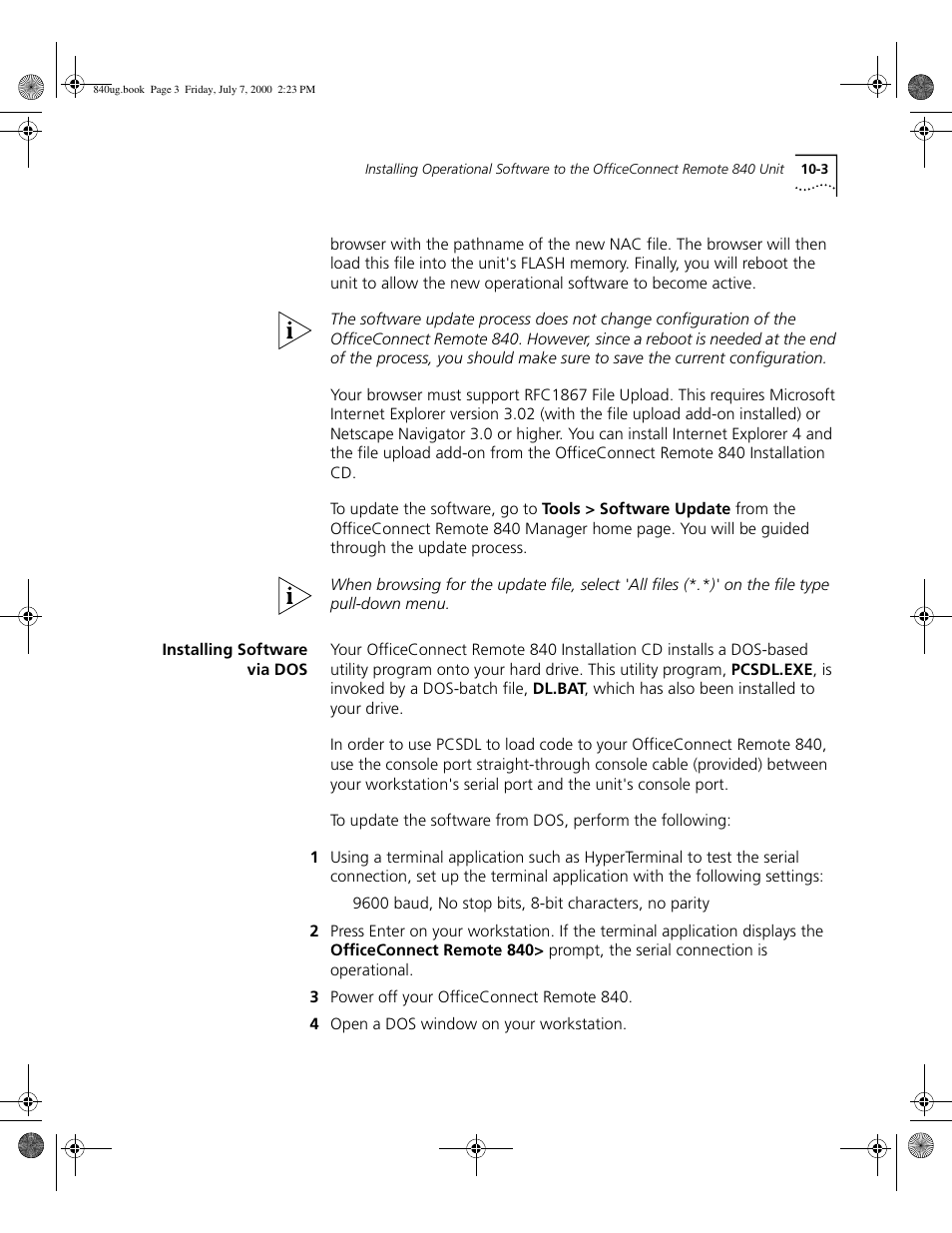 Installing software via dos | 3Com 3C840 User Manual | Page 117 / 222