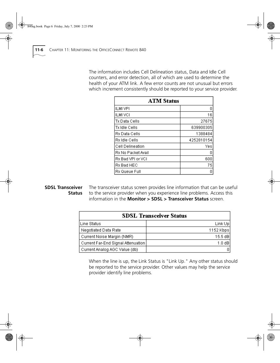 Sdsl transceiver status | 3Com 3C840 User Manual | Page 124 / 222