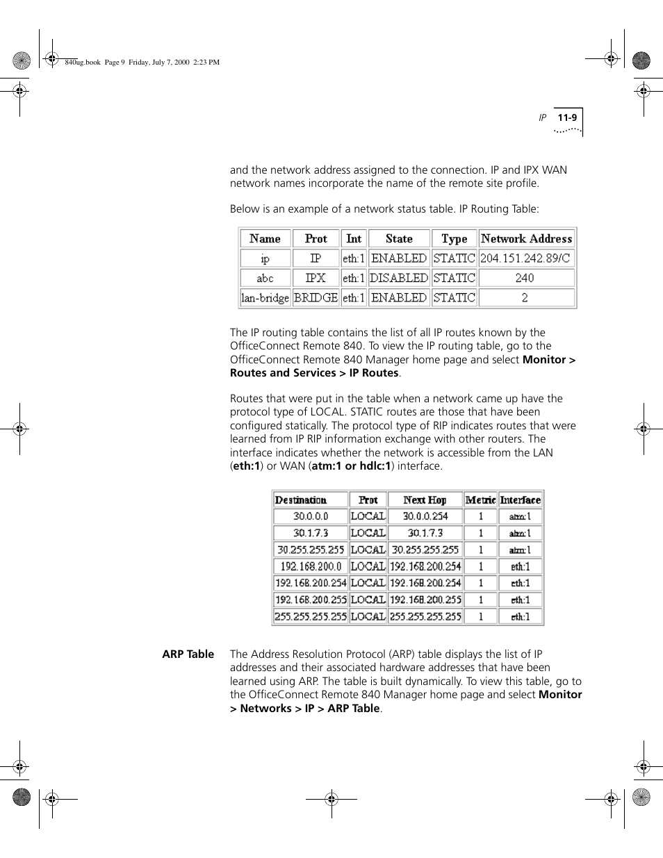 Arp table | 3Com 3C840 User Manual | Page 127 / 222
