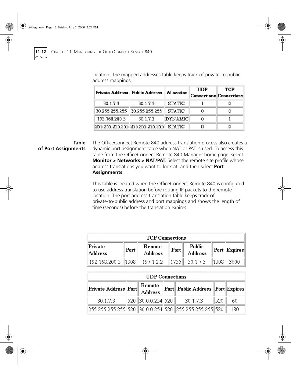 Table of port assignments | 3Com 3C840 User Manual | Page 130 / 222