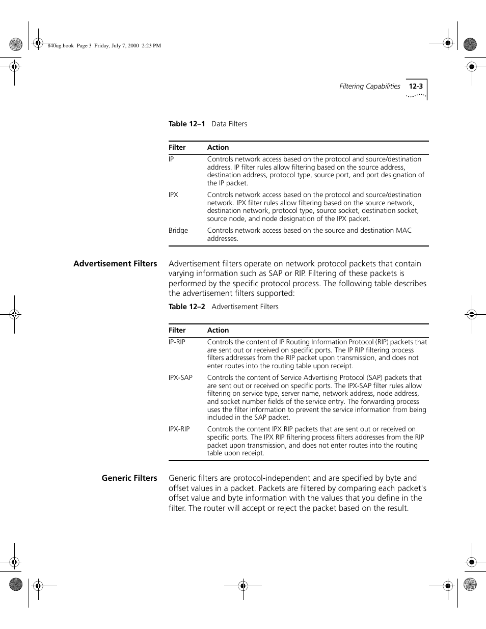 Advertisement filters, Generic filters | 3Com 3C840 User Manual | Page 137 / 222