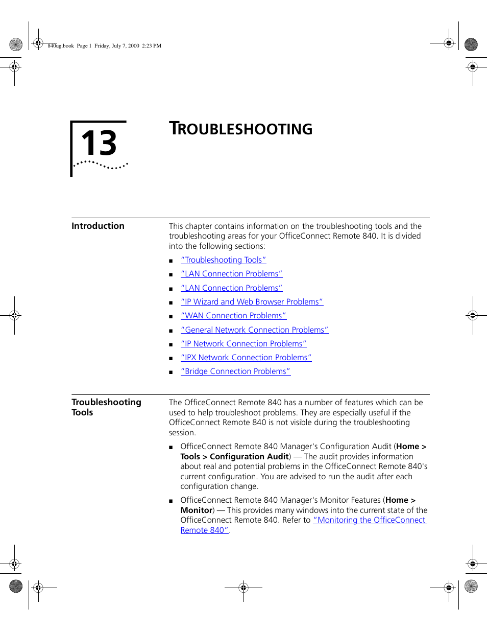 Troubleshooting, Introduction, Troubleshooting tools | Roubleshooting | 3Com 3C840 User Manual | Page 149 / 222