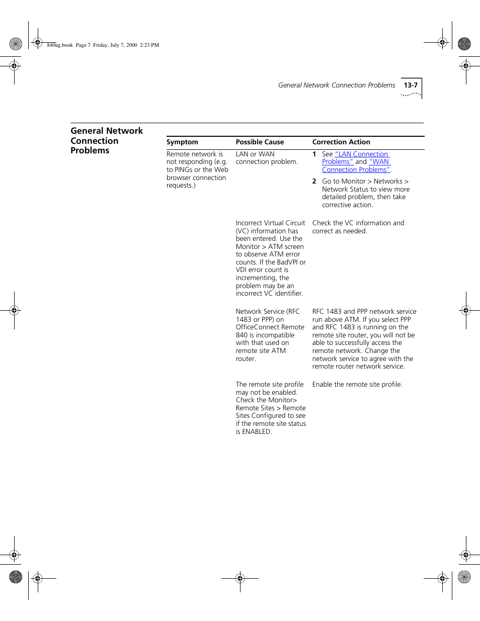 General network connection problems | 3Com 3C840 User Manual | Page 155 / 222