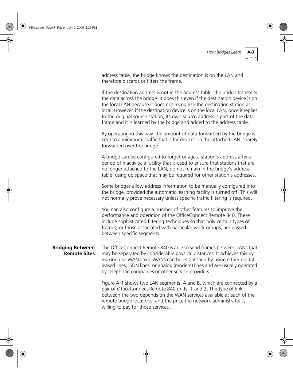 Bridging between remote sites, A -3 | 3Com 3C840 User Manual | Page 165 / 222