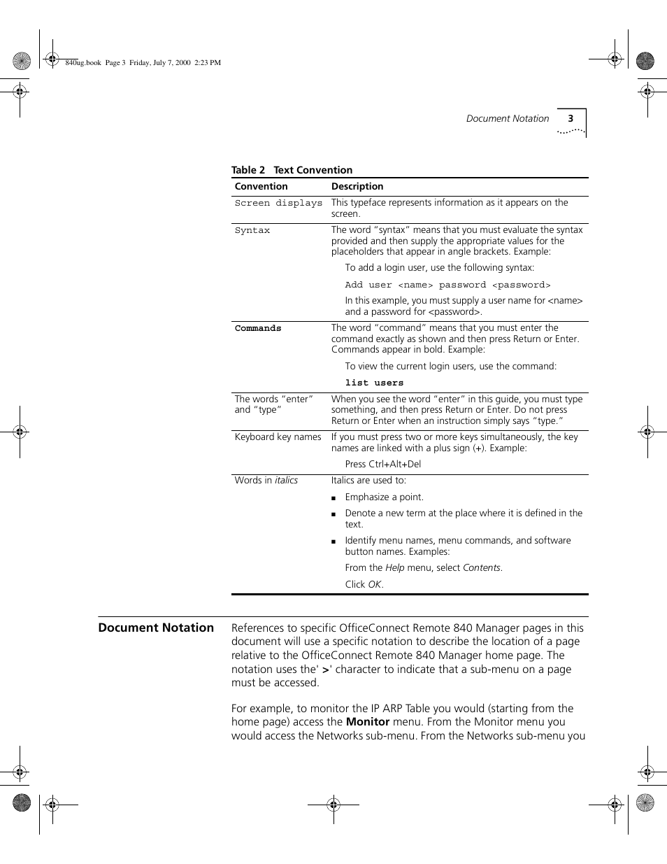 Document notation | 3Com 3C840 User Manual | Page 17 / 222