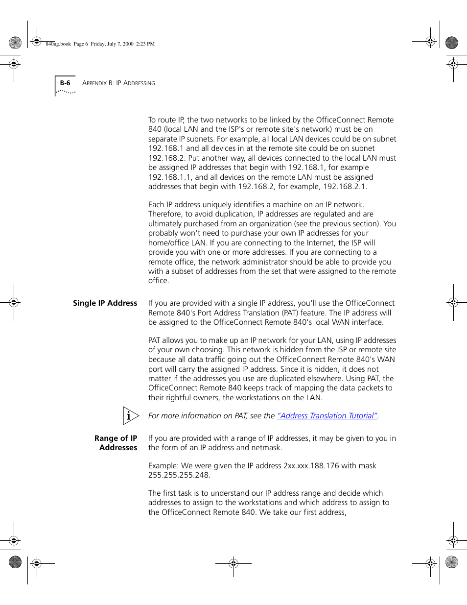 Single ip address, Range of ip addresses, B - 6 | 3Com 3C840 User Manual | Page 178 / 222
