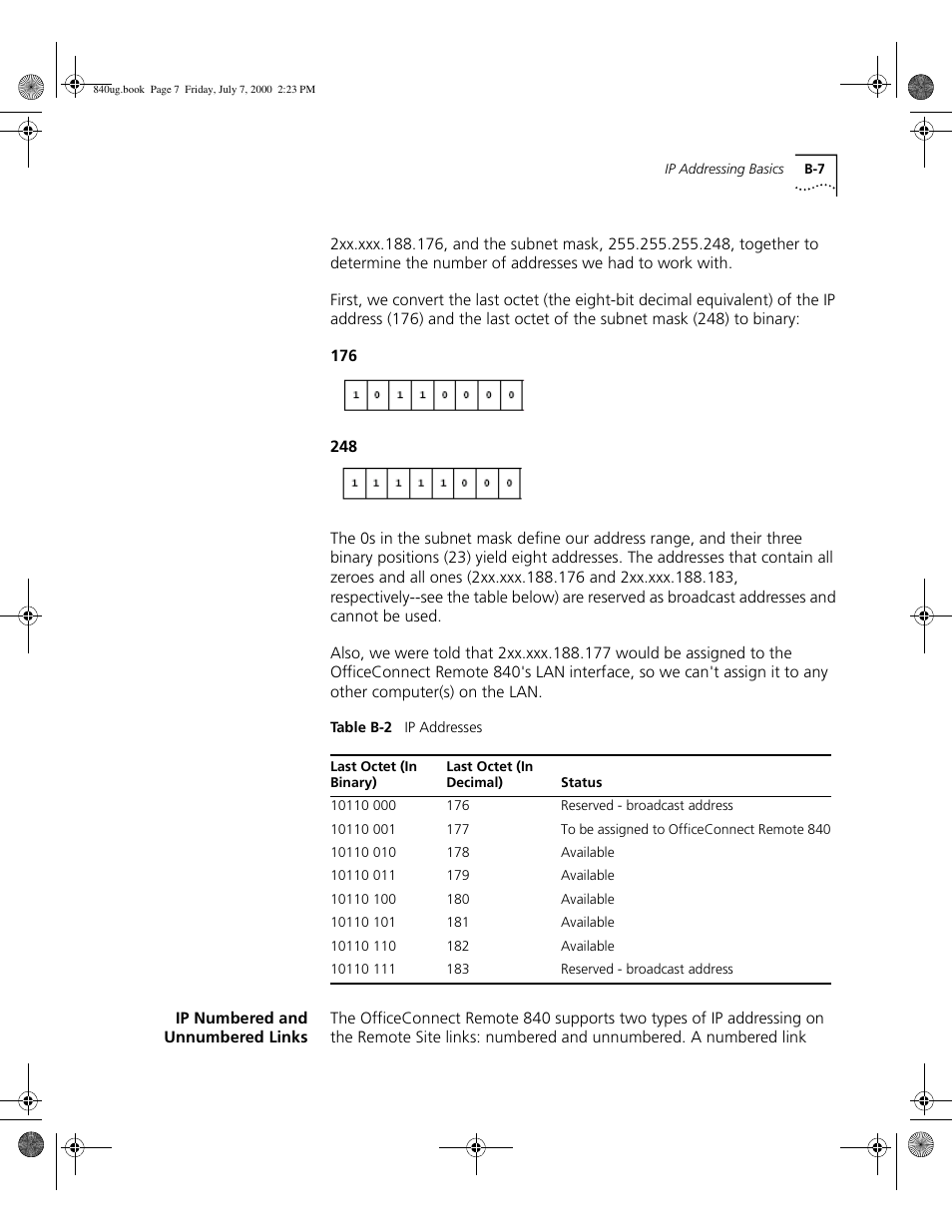 Ip numbered and unnumbered links, B - 7, Step 5: configuring a local ipx network | E - 13 | 3Com 3C840 User Manual | Page 179 / 222