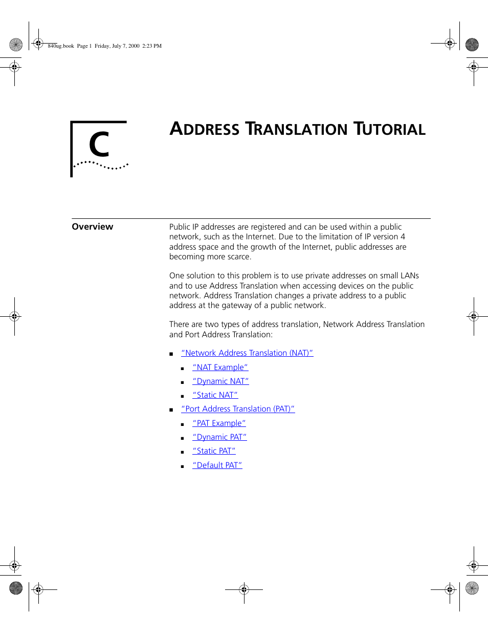 Address translation tutorial, Overview, Ddress | Ranslation, Utorial, C -1 | 3Com 3C840 User Manual | Page 183 / 222