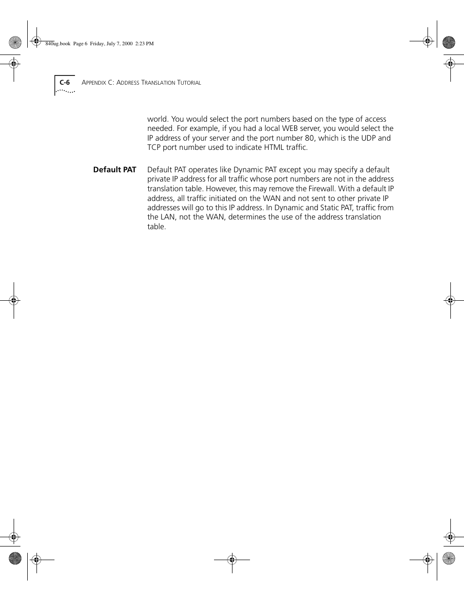 Default pat, C -6 | 3Com 3C840 User Manual | Page 188 / 222