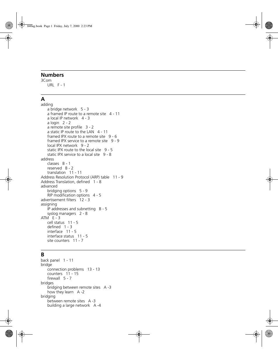 Numbers | 3Com 3C840 User Manual | Page 207 / 222