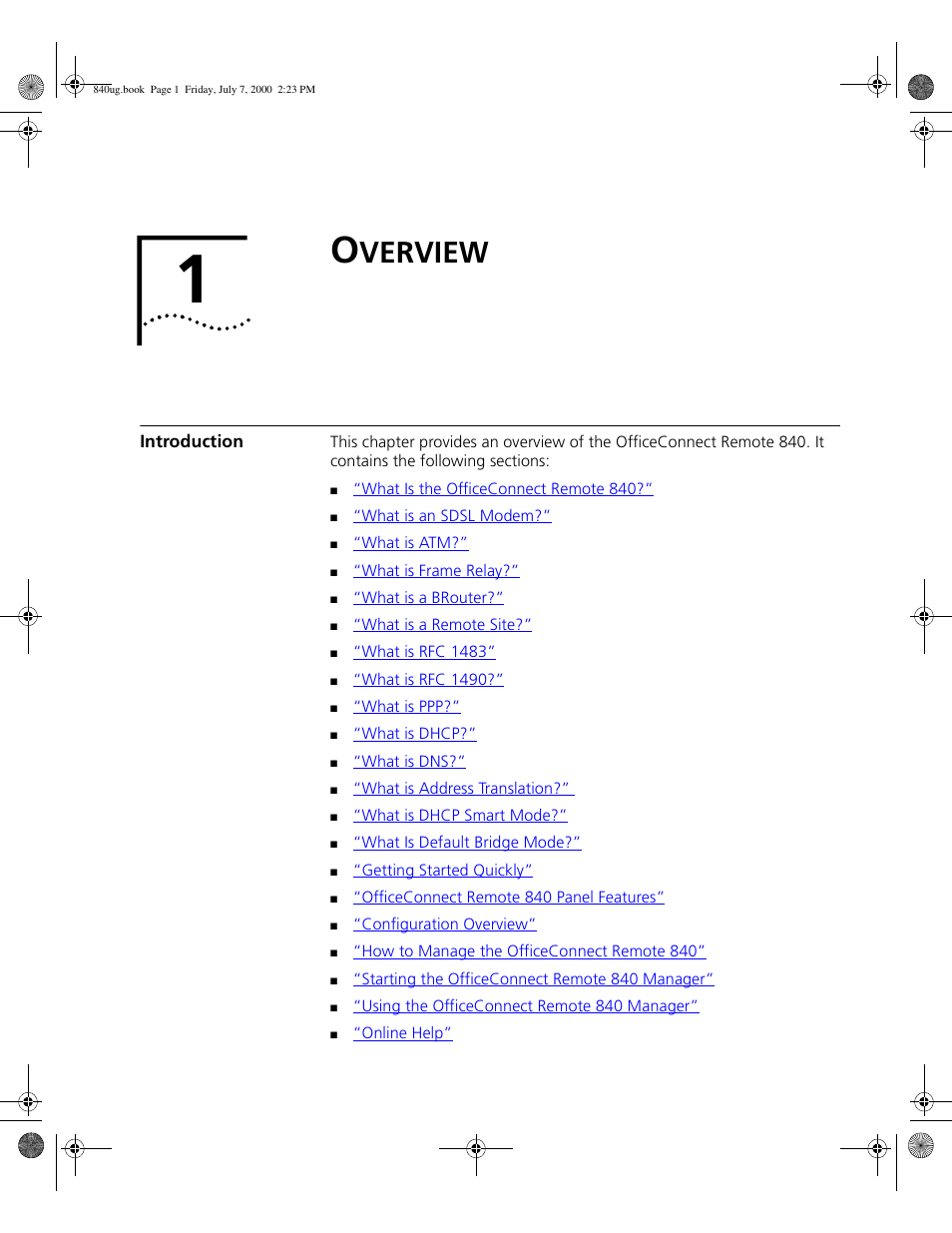 Overview, Introduction, Verview | 3Com 3C840 User Manual | Page 21 / 222