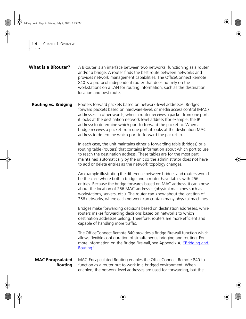 What is a brouter, Routing vs. bridging, Mac-encapsulated routing | 3Com 3C840 User Manual | Page 24 / 222