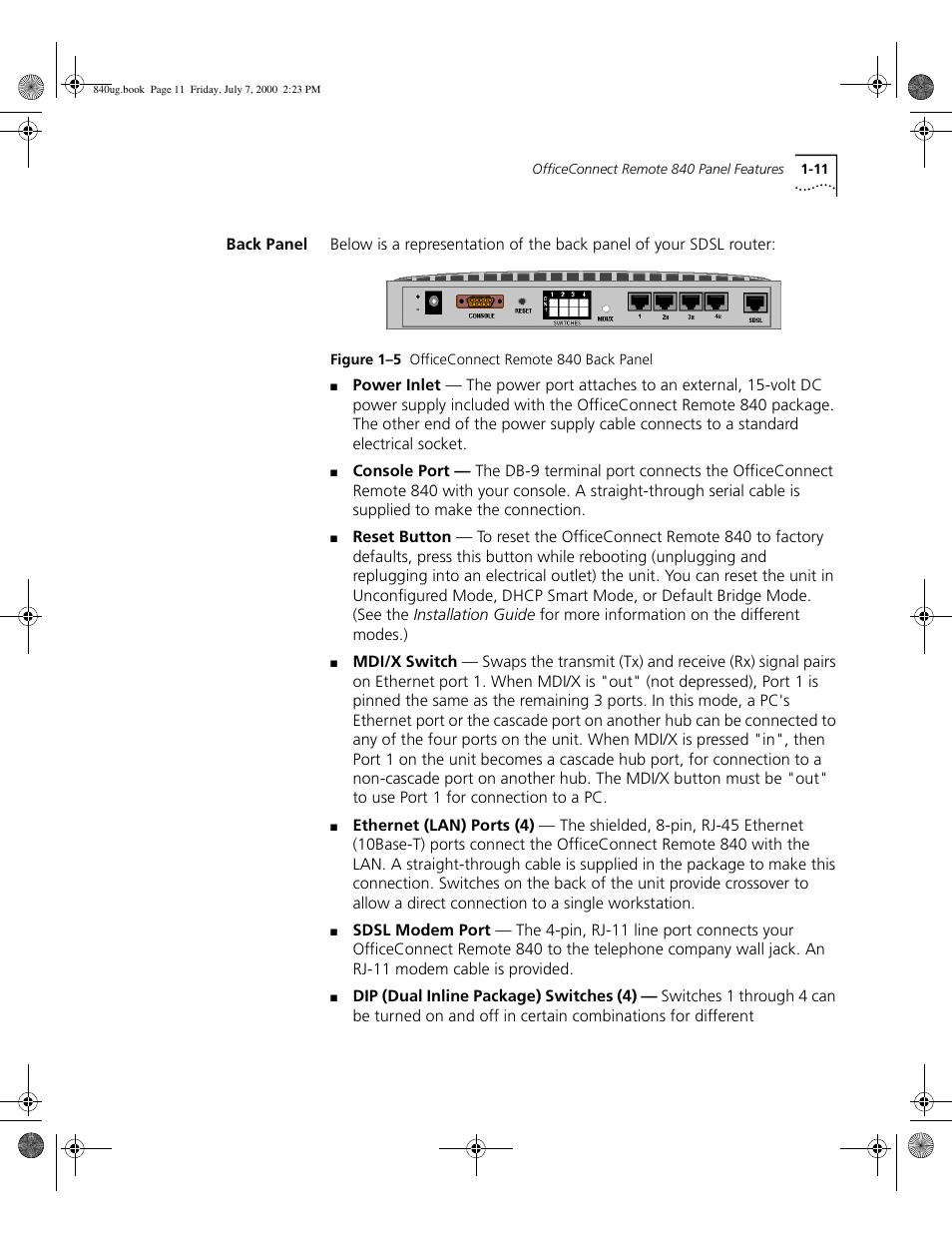 Back panel | 3Com 3C840 User Manual | Page 31 / 222