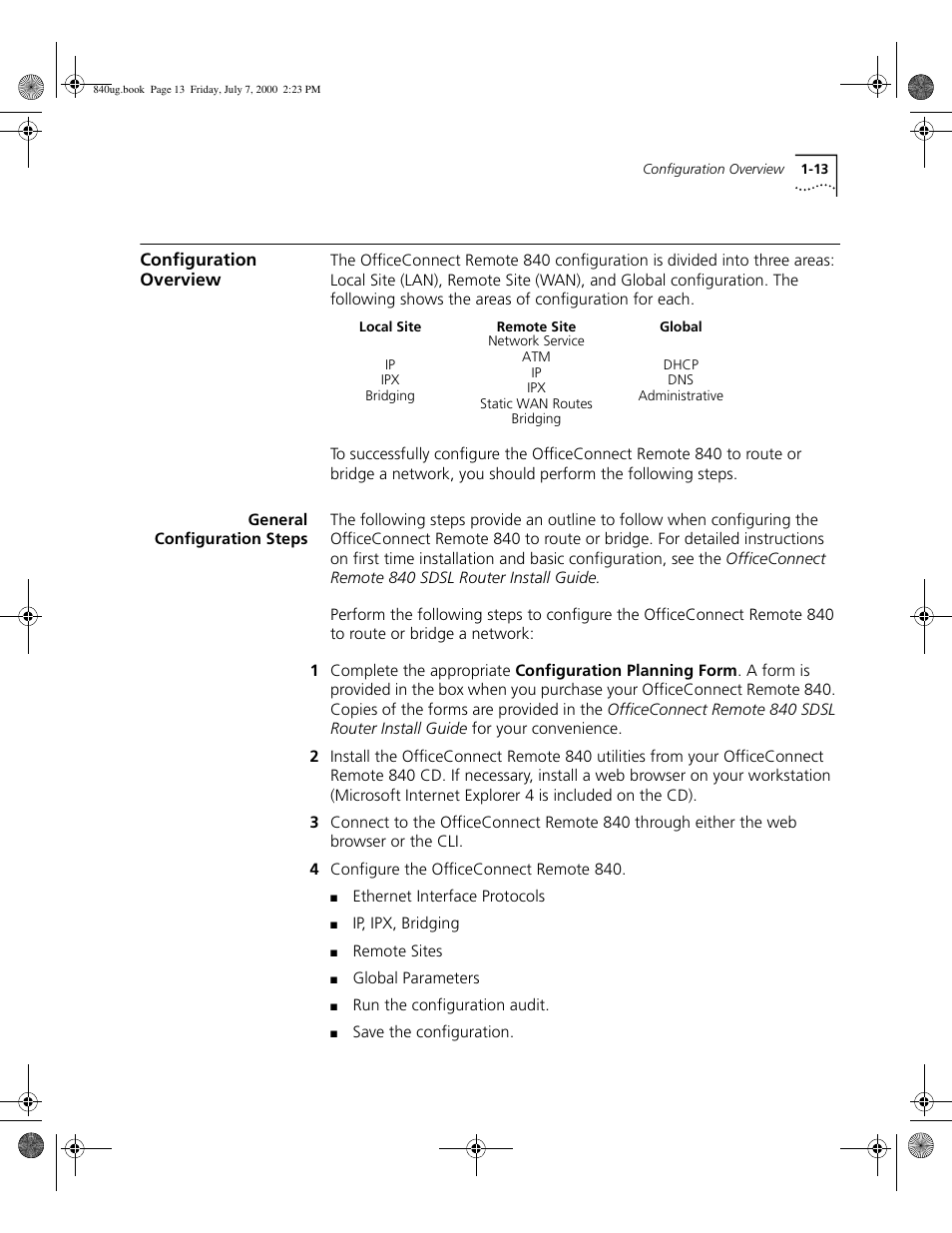 Configuration overview, General configuration steps | 3Com 3C840 User Manual | Page 33 / 222