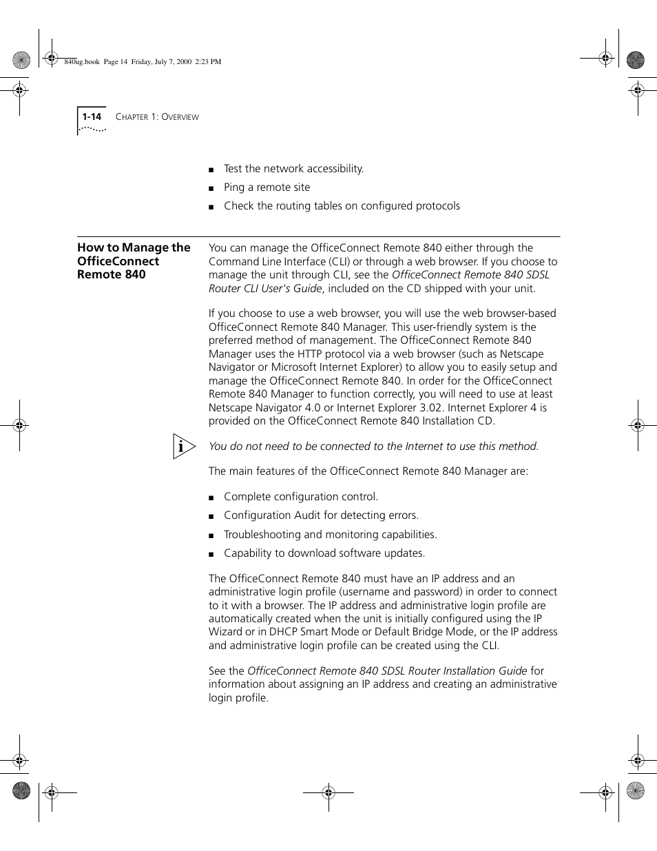 How to manage the officeconnect remote 840 | 3Com 3C840 User Manual | Page 34 / 222