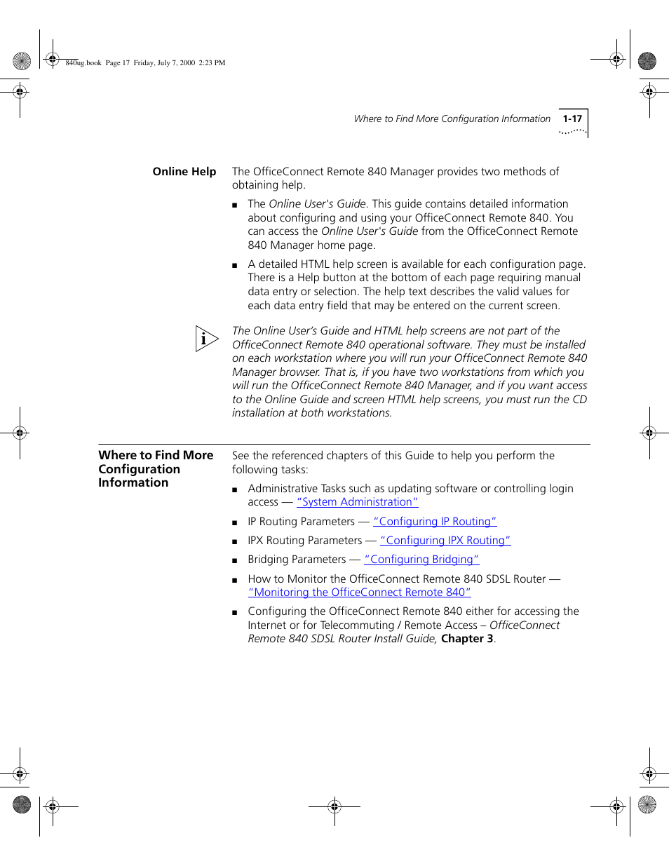 Online help, Where to find more configuration information | 3Com 3C840 User Manual | Page 37 / 222