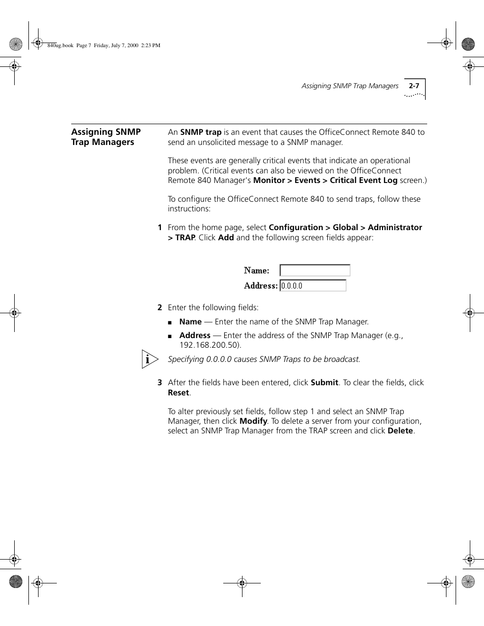 Assigning snmp trap managers | 3Com 3C840 User Manual | Page 45 / 222