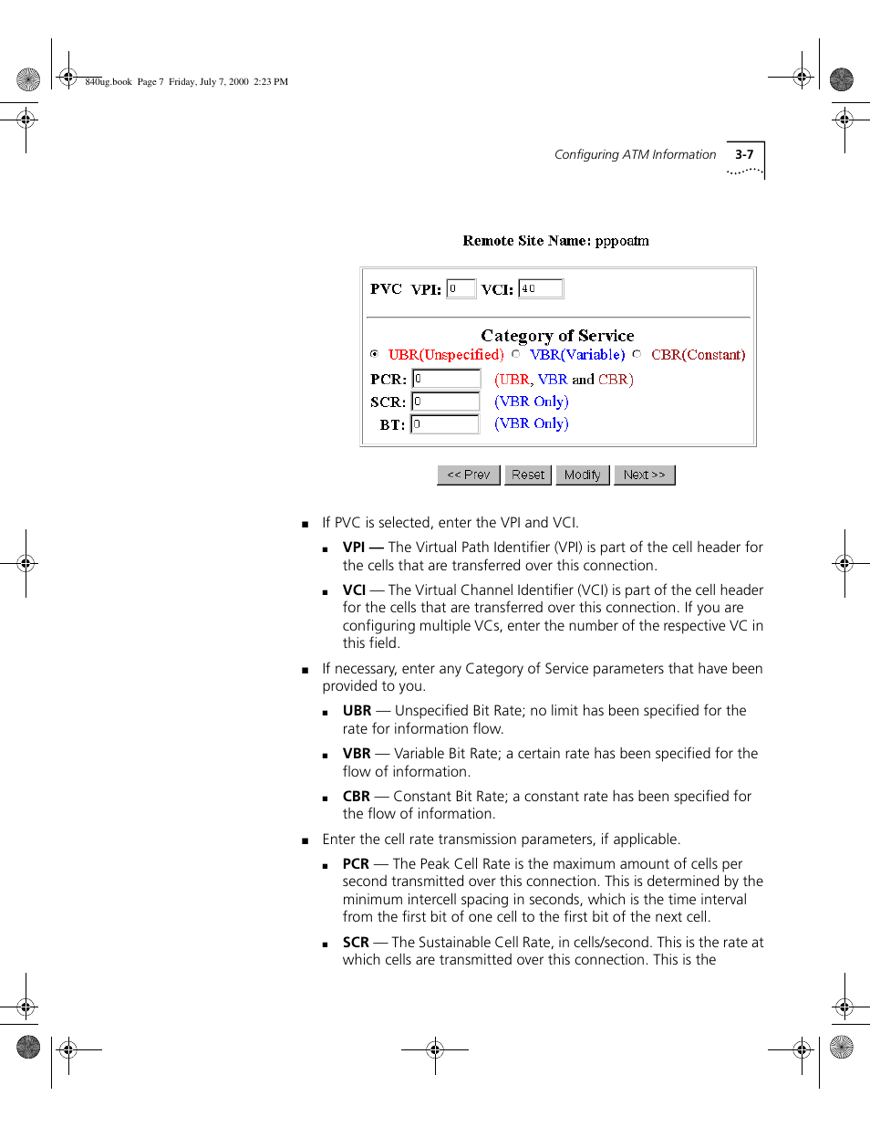 If pvc is selected, enter the vpi and vci | 3Com 3C840 User Manual | Page 53 / 222