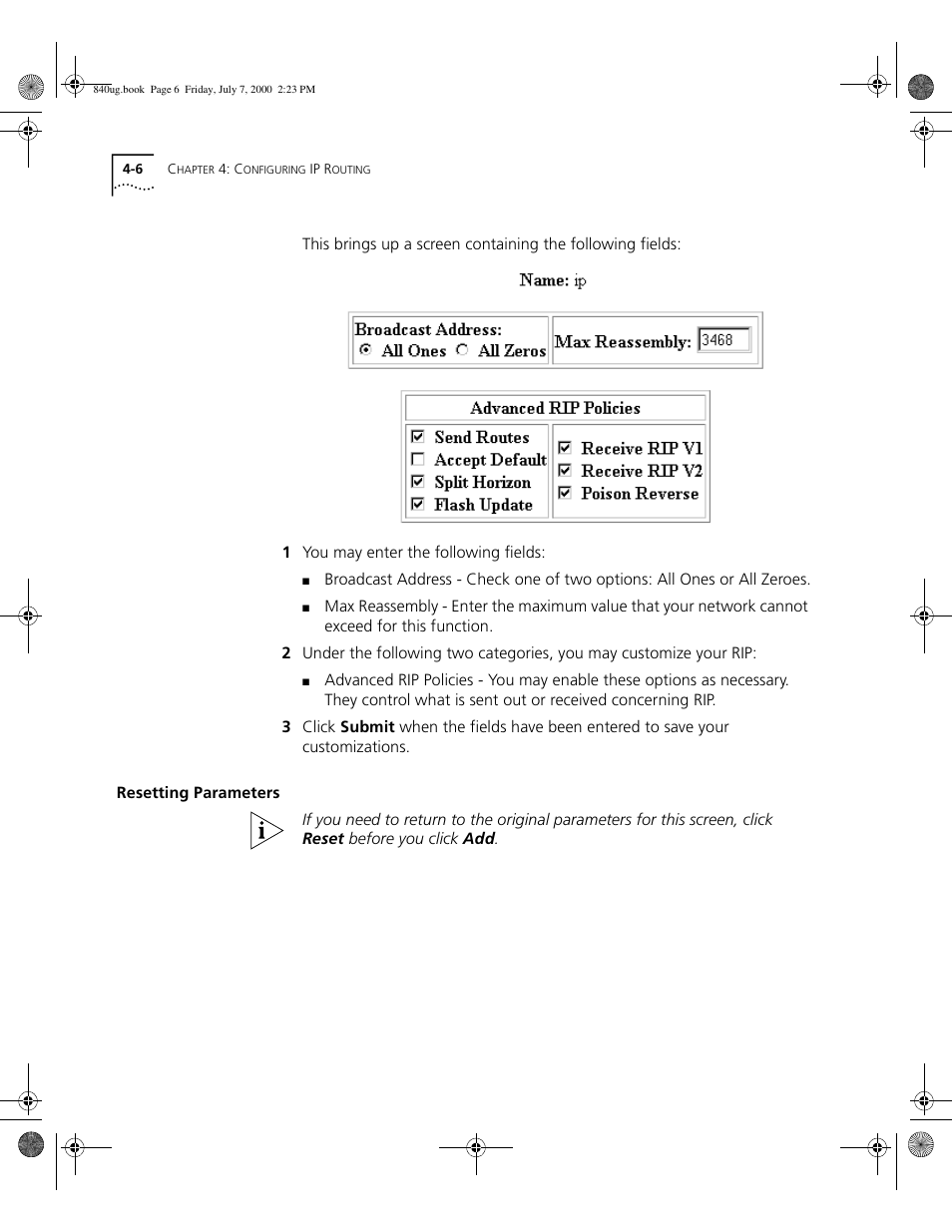 Resetting parameters | 3Com 3C840 User Manual | Page 60 / 222