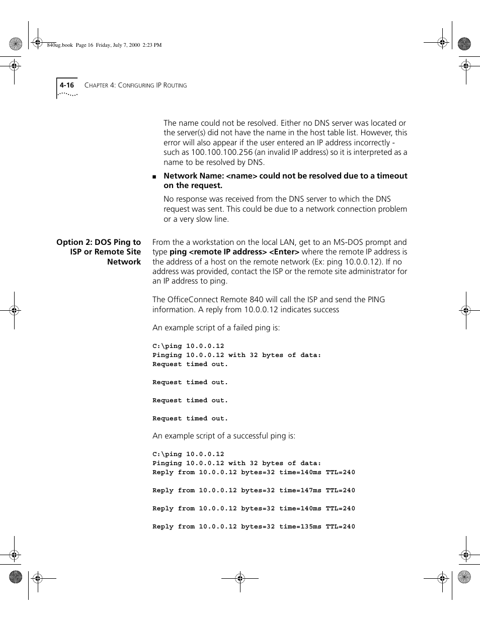 Option 2: dos ping to isp or remote site network | 3Com 3C840 User Manual | Page 70 / 222