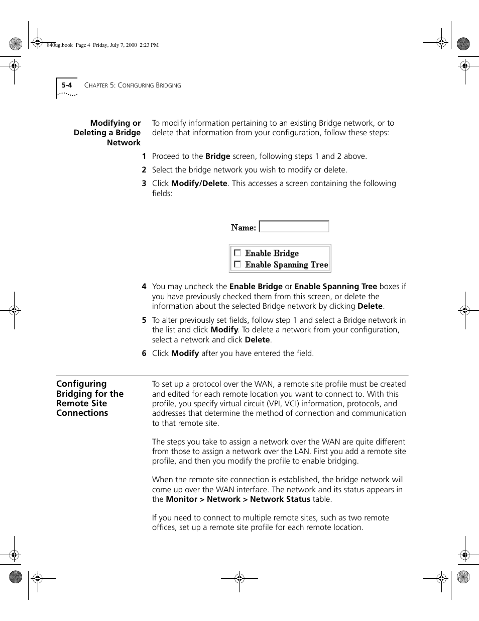 Modifying or deleting a bridge network | 3Com 3C840 User Manual | Page 76 / 222