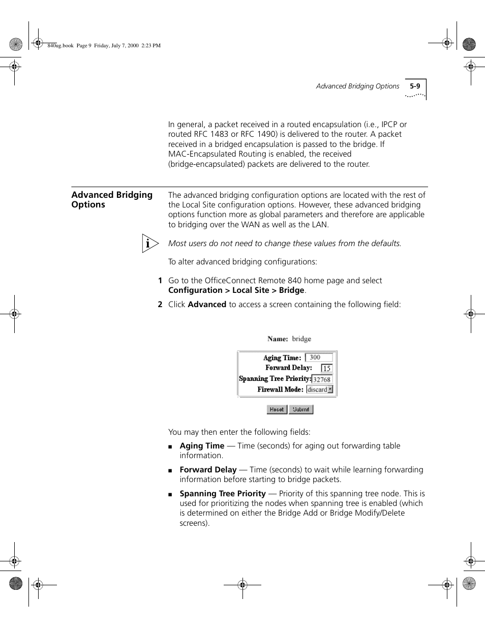Advanced bridging options | 3Com 3C840 User Manual | Page 81 / 222