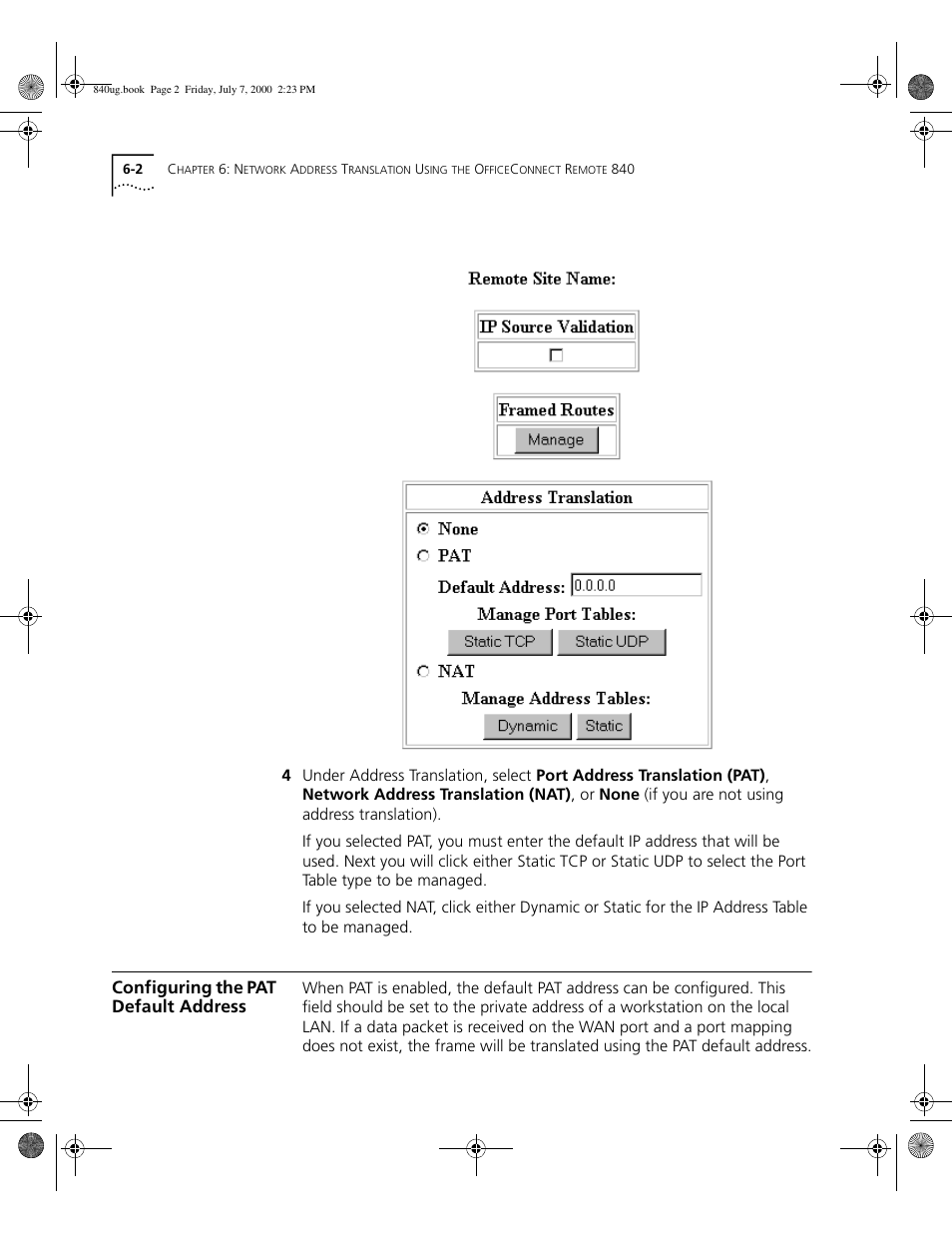 Configuring the pat default address | 3Com 3C840 User Manual | Page 86 / 222