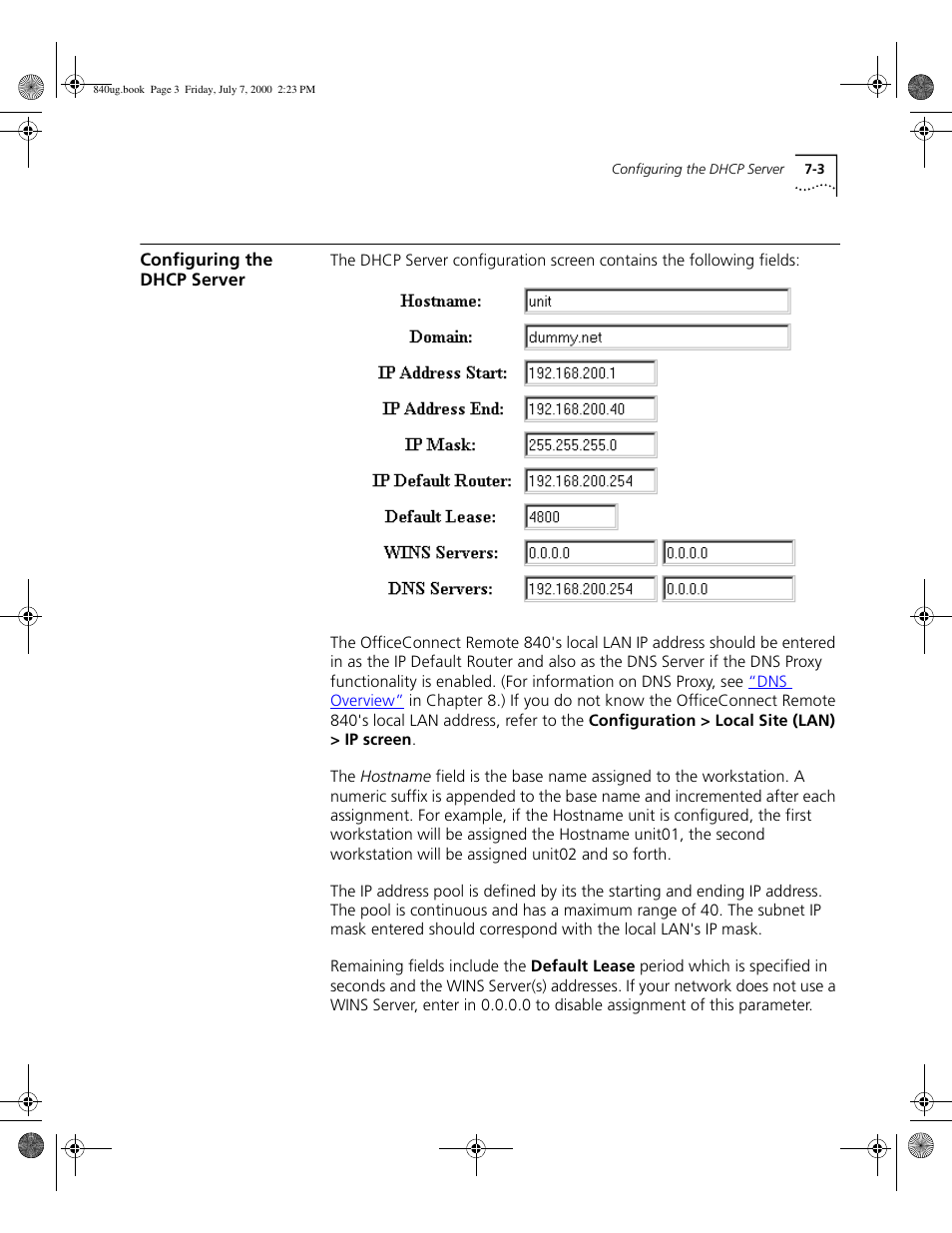 Configuring the dhcp server | 3Com 3C840 User Manual | Page 93 / 222