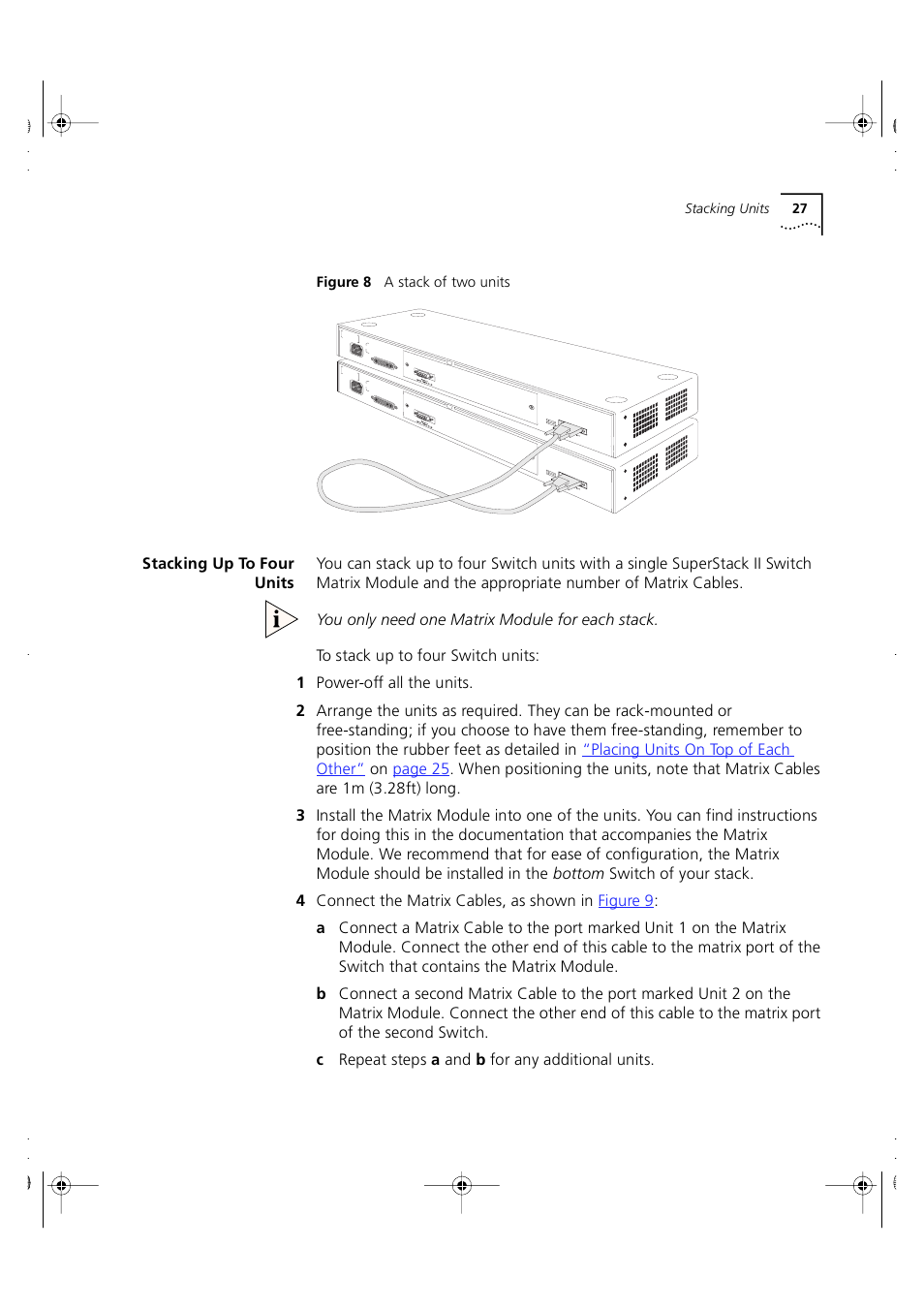 Stacking up to four units, Figure 8 | 3Com 3C16980 User Manual | Page 27 / 62
