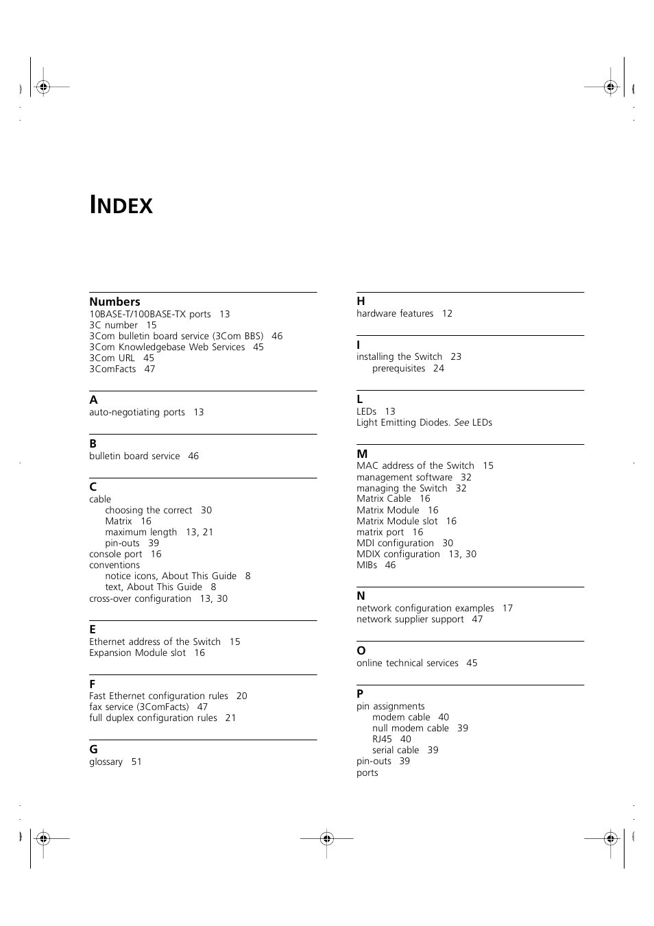 Index, Ndex | 3Com 3C16980 User Manual | Page 57 / 62