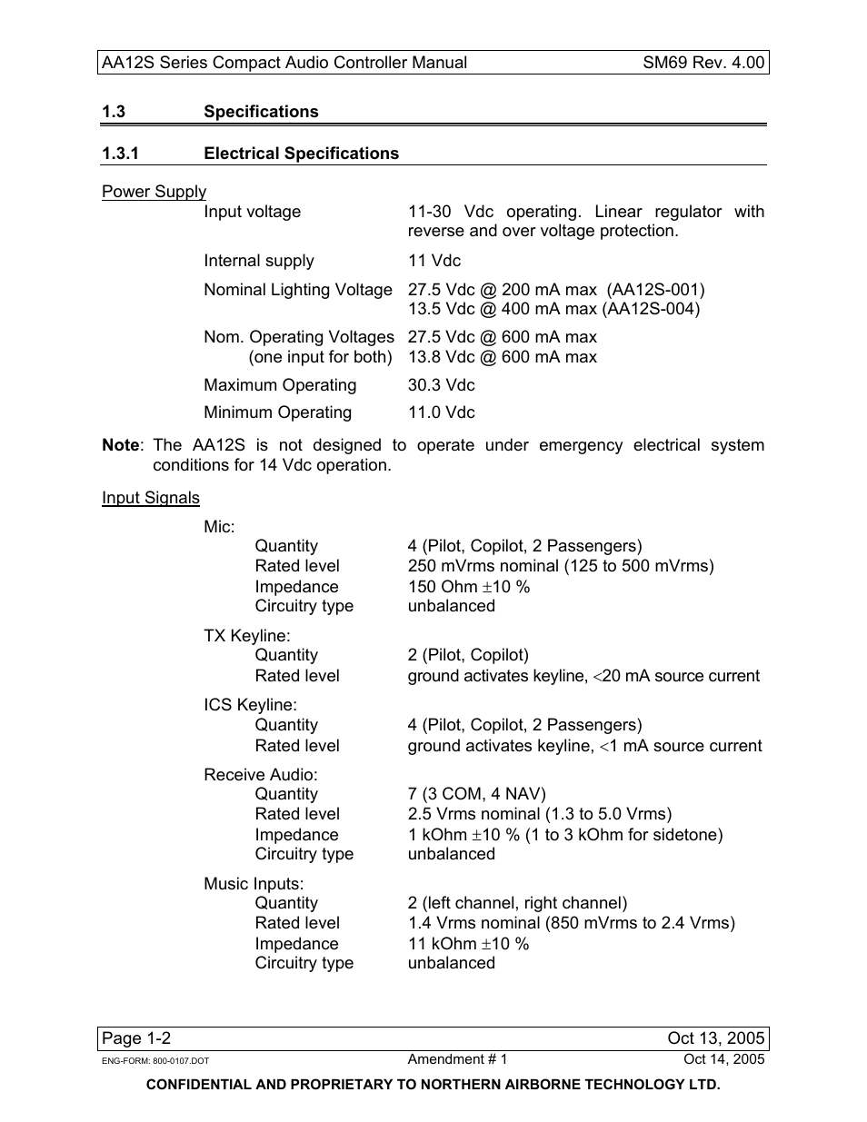 3 specifications, 1 electrical specifications | NAT SM69 AA12S Series User Manual | Page 10 / 34